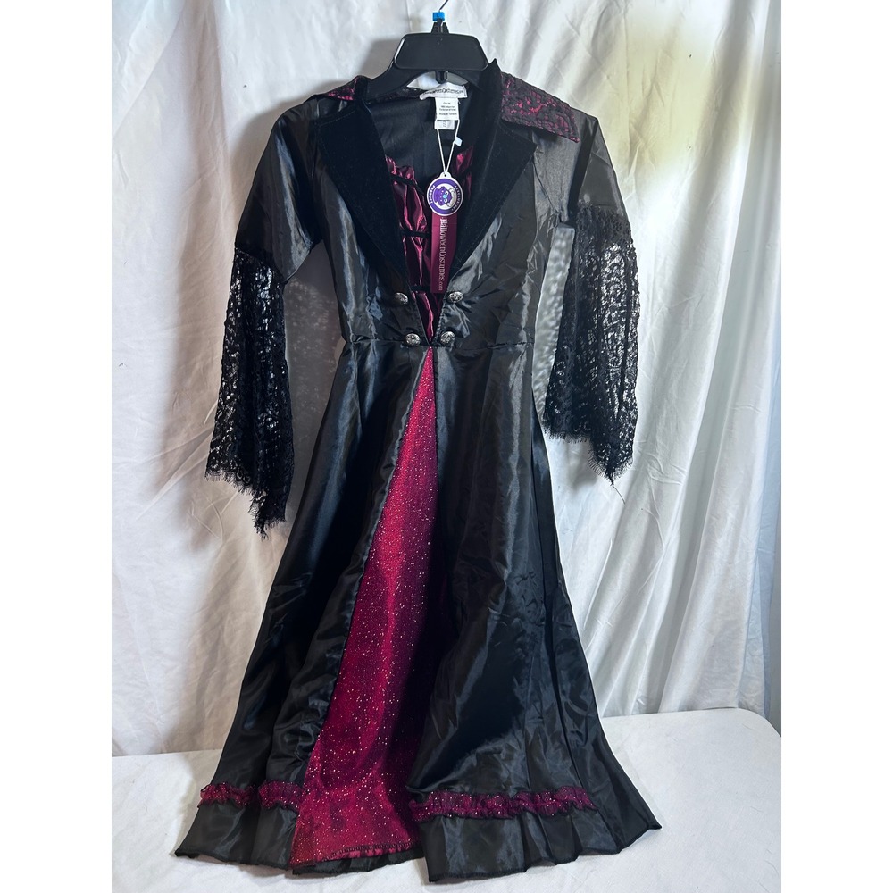 HalloweenCostumes.com Vampire Dress Medium Black Burgundy Lace Victorian Kids